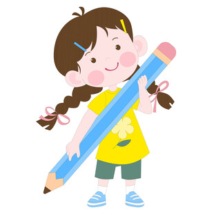 可爱儿童女孩拿着铅笔教育插画