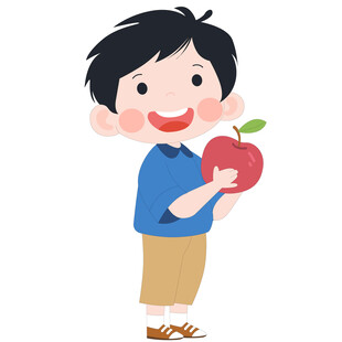 卡通儿童拿着苹果的男孩教育插画
