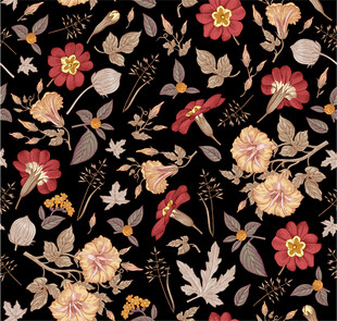 复古花卉图案背景四方连续数码印