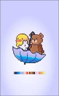 卡通棕熊坐蓝雨伞十字绣像素拼豆