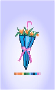 彩色花朵装饰蓝色雨伞像素十字绣