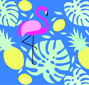 火烈鸟与菠萝的夏日图案