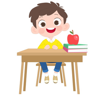 坐在课桌前认真听课的男孩插画