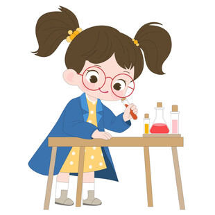 认真做科学实验的戴眼镜女孩插画