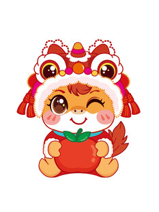 萌态小马舞狮宝宝抱红福