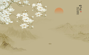 新中式兰花工笔花鸟画背景墙