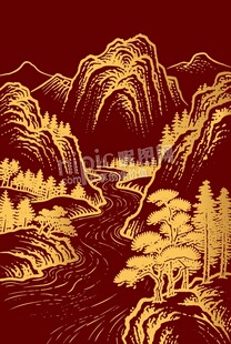 金色山水风景海报背景