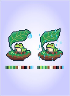 青蛙持叶像素风十字绣T恤衫图