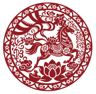 马年马剪纸生肖剪影新年矢量元素