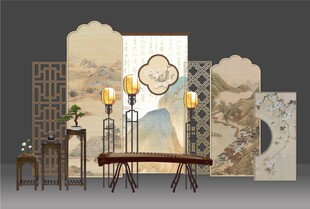 中式屏风与桌凳雅致组合