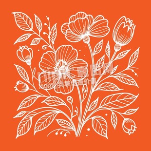 橙色花卉花纹插画