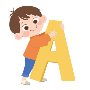 开学季英语课抱着字母A的男孩