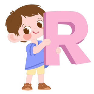 开学季英语课抱着字母R的男孩