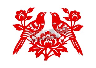 双鸟花卉镂空窗花贴纸