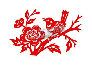 矢量花鸟剪纸窗贴