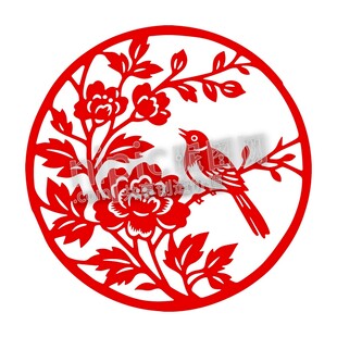 圆形花鸟剪纸图案