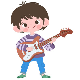 开学季兴趣班音乐课弹贝斯的男孩