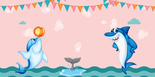 卡通鲸鱼背景墙