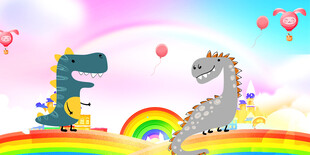 卡通恐龙儿童房背景墙