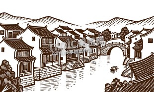 江南水乡古建筑景观图