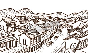 中式建筑手绘古建筑