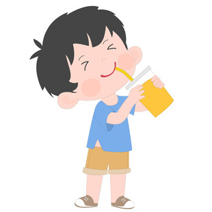 卡通风喝饮料的可爱男孩插画