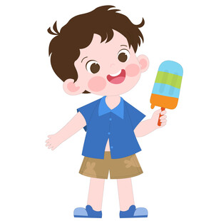 卡通风吃冰淇淋的可爱男孩插画