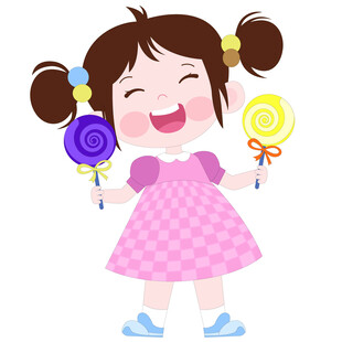 卡通风吃彩色棒棒糖的可爱女孩