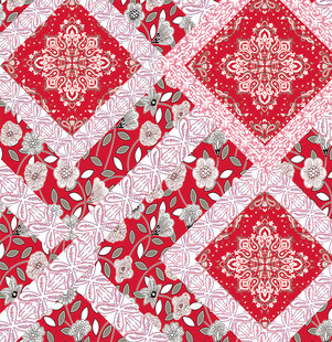 中式红底花卉拼接图案