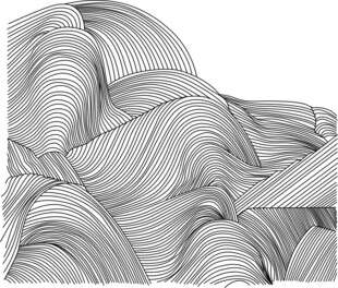 黑白线条勾勒的抽象山峦