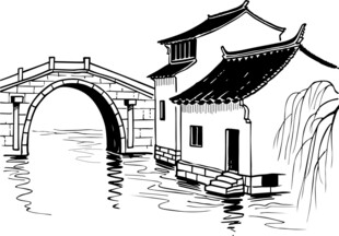 江南水乡桥畔民居