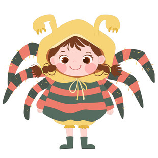 万圣节穿蜘蛛服可爱女孩儿童插画