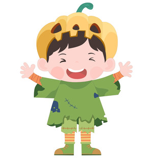 万圣节南瓜服头套可爱男孩插画