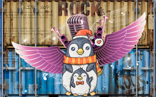 卡通企鹅集装箱背景