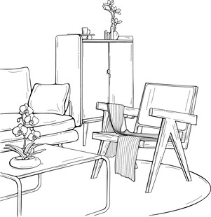简约室内家具线稿设计 矢量图