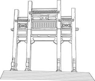 中式牌坊建筑线稿图 矢量图