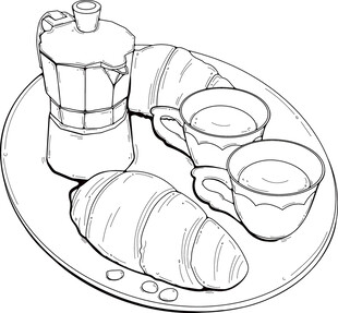 早餐简笔画 咖啡与面包 矢量图