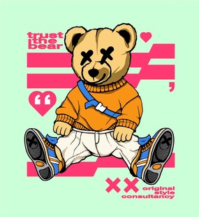 服装印花矢量潮流小熊卡通