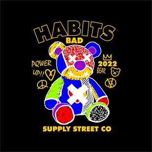 服装印花矢量潮流小熊图案服饰