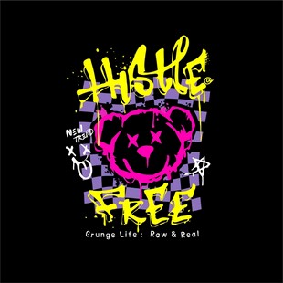 服装印花矢量嘻哈风小熊图案