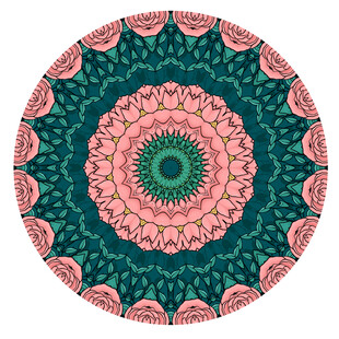 圆形绿粉花纹