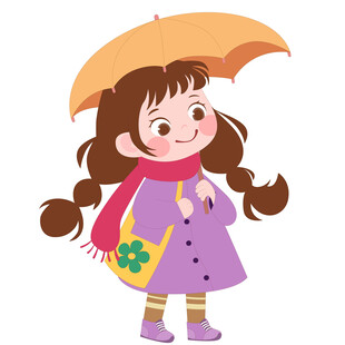 卡通秋天撑伞背书包的可爱女孩