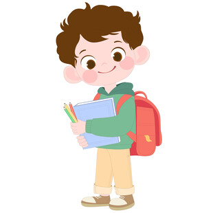 卡通抱着书籍背书包快乐学习男孩
