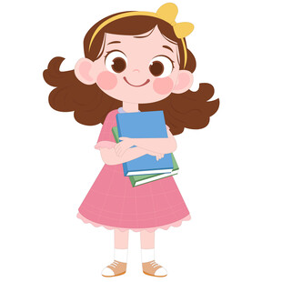 卡通拿着书穿泡泡裙的快乐女孩
