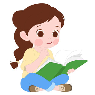 卡通风坐着学习专注阅读的女孩