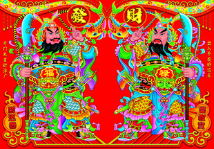 传统中式彩色门神画像