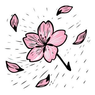 手绘飘逸樱花插画素材