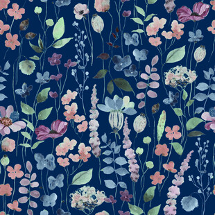 深蓝色底花卉植物图案