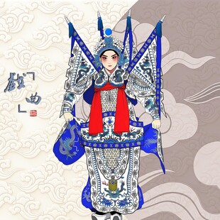京剧武将扮相插画
