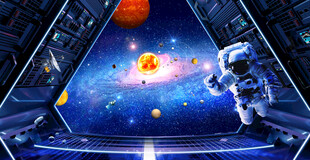 太空舱科幻太空人背景墙